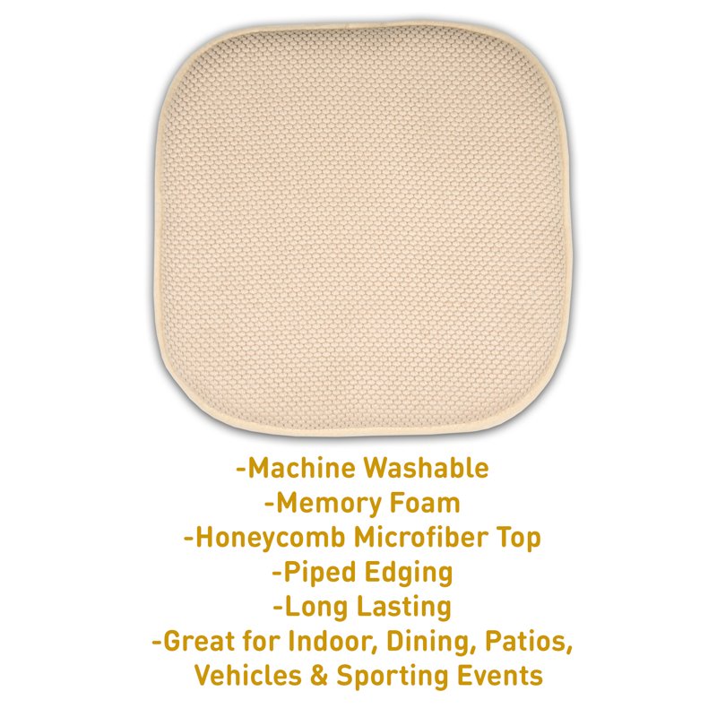 Memory Foam Honeycomb Non-Slip Chair Cushion Pad - 16" x 16", 6-Pack, Linen
