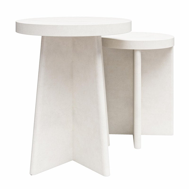 Liam Round End Tables Set of 2 - Faux Plaster Finish