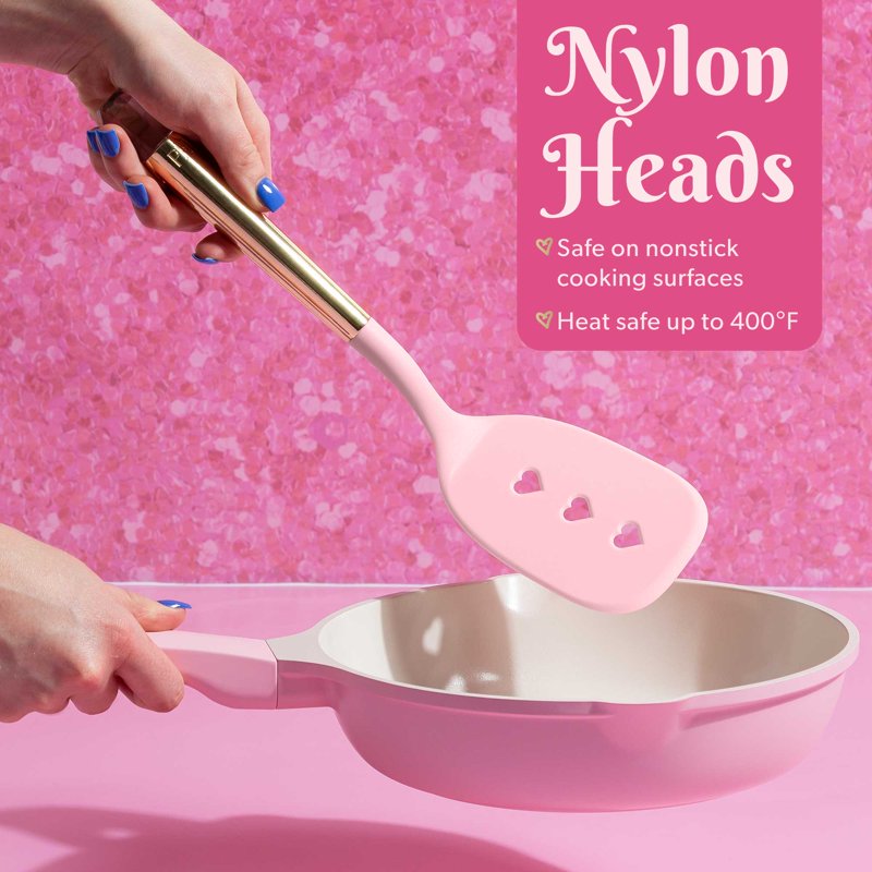 3-Piece Kitchen Utensil Set with Jewel Handles - Pink Nylon