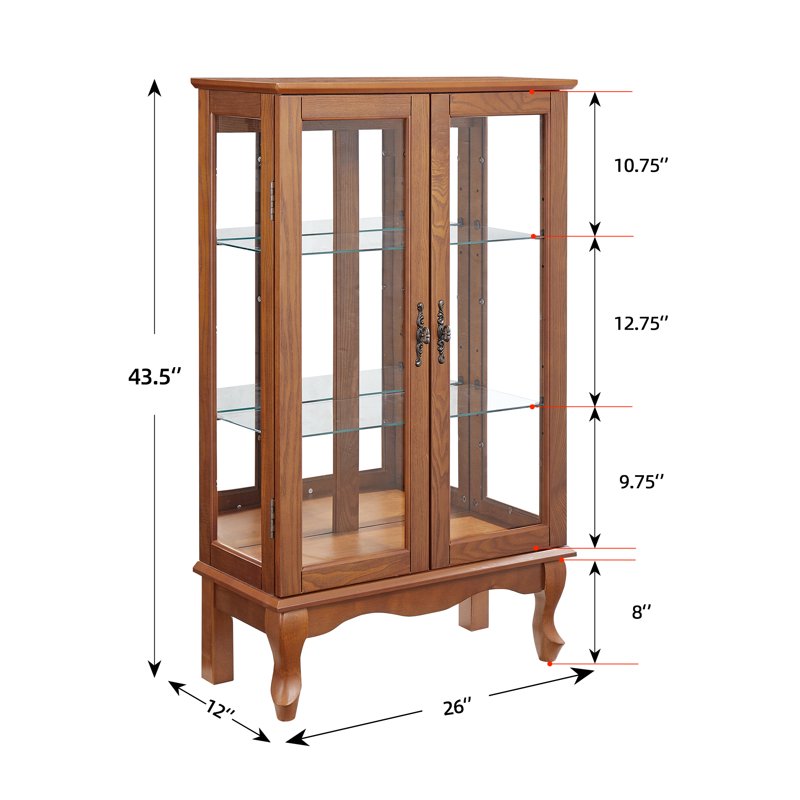 Curio Display Cabinet with Light & Tempered Glass Doors - Oak