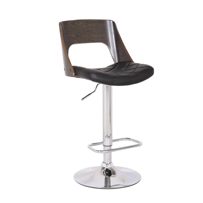 Adjustable Swivel Bar Stool - Modern Wood Seat with Diamond Quilted Finish, Weathered Oak & Gray Wood/Black