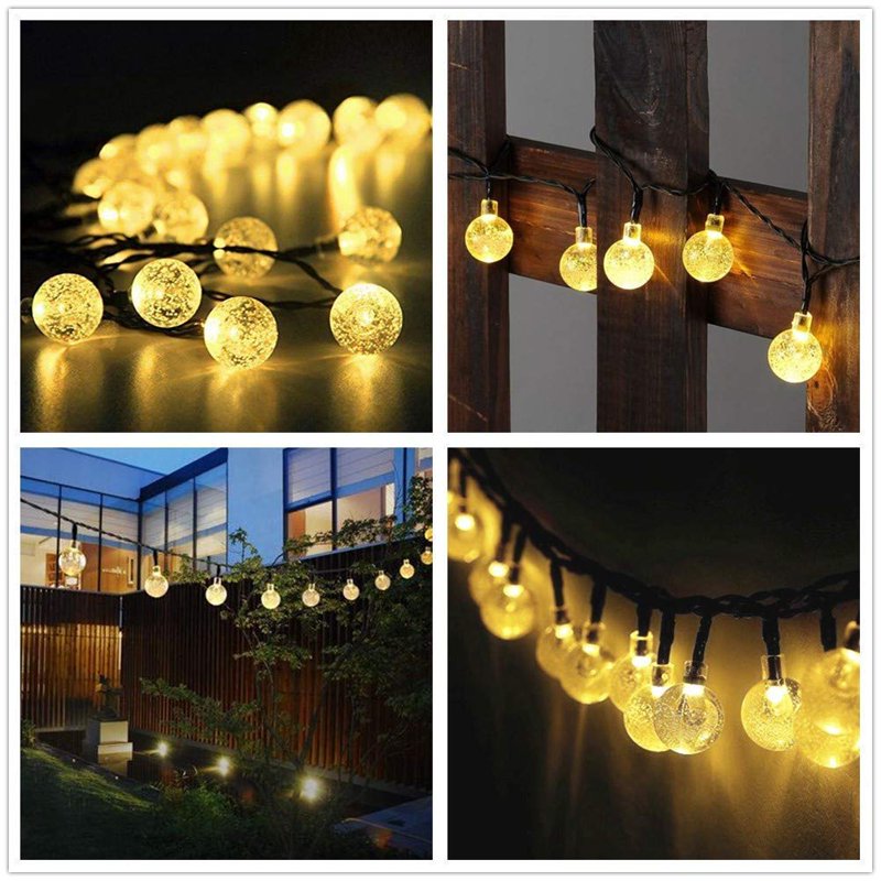 7M Solar Bubble Globe String Lights - Waterproof LED Fairy Lights, 8 Modes, Warm White