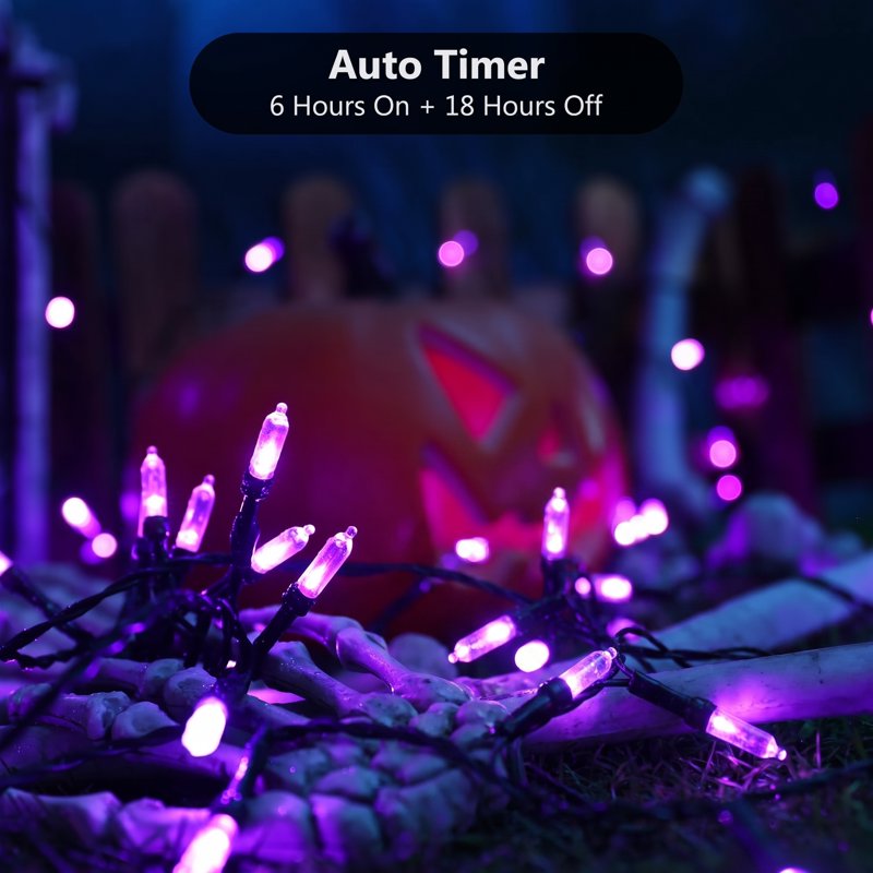 Halloween String Lights 33ft 100 LED Waterproof Battery-Powered Purple