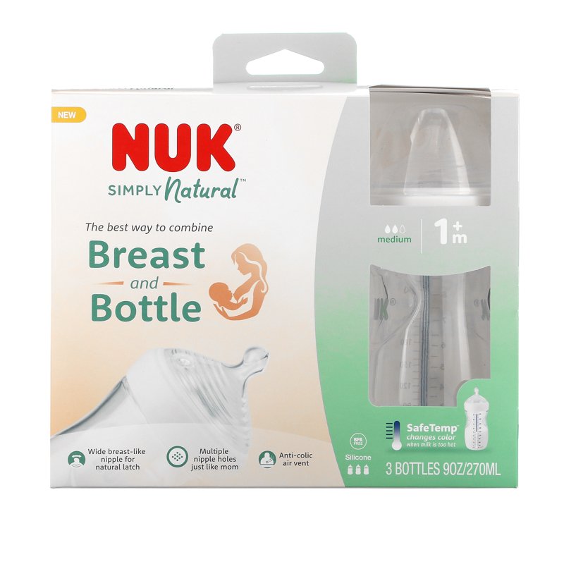 NUK Simply Natural Baby Bottles - 9 oz, Medium Flow, 3 Count