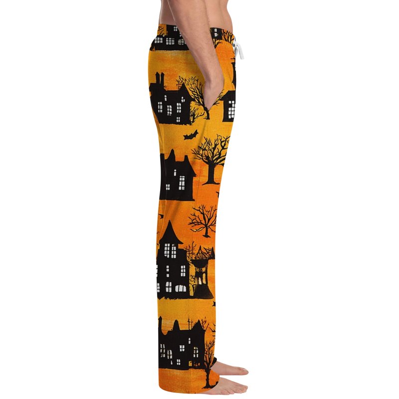 Men's Halloween Printed Pajama Bottoms - Orange XL Lounge Pants for Sleep & Relaxation