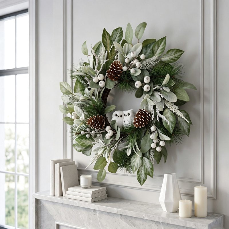 Artificial White Rose Eucalyptus Wreath for Front Door & Wall - Variation N