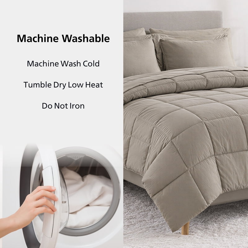 King Reversible Down Alternative Comforter & Sheet Set - Stone, 7 Piece