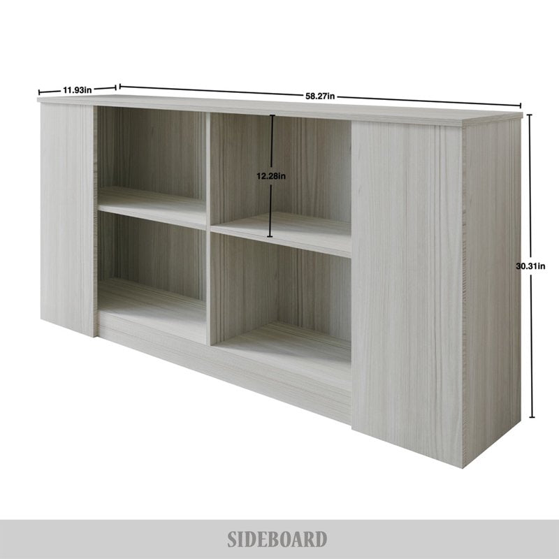 Durable Engineered Wood 4 Shelf Sideboard - Light Grey
