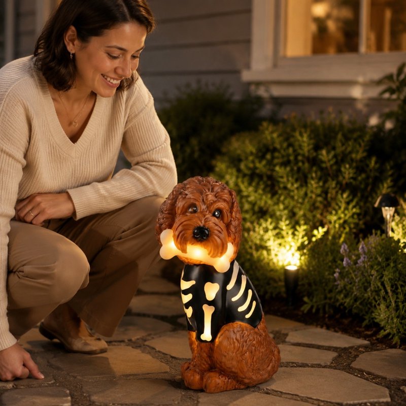Halloween Skeleton Goldendoodle Dog Figurine - Lighted Decoration, Waterproof Resin, 9# Skeleton Doodle