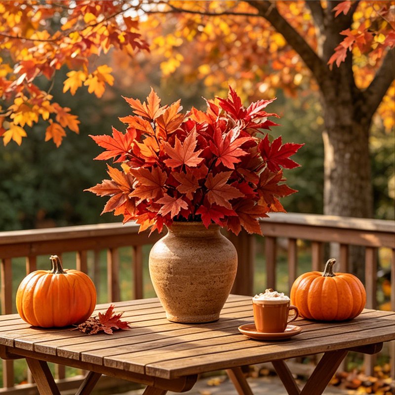 Artificial Maple Leaves Stems for Vase - Fall Autumn Decor, 12.99" x 7.87" with Red Plastic Branch Variation of THIS listing