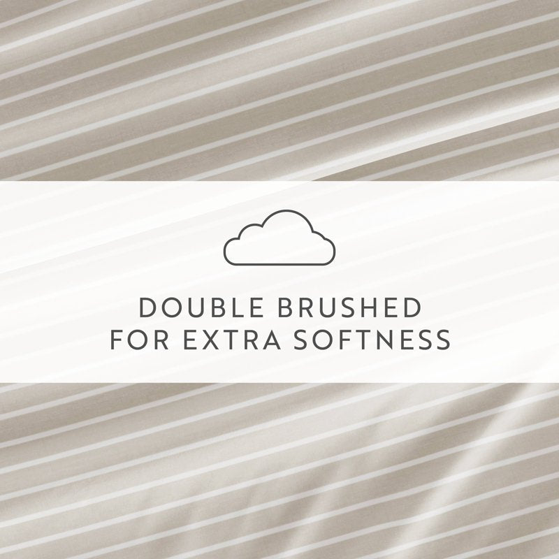 Twin Microfiber Bed Sheet Set with Distressed Awning Stripe Pattern - Natural
