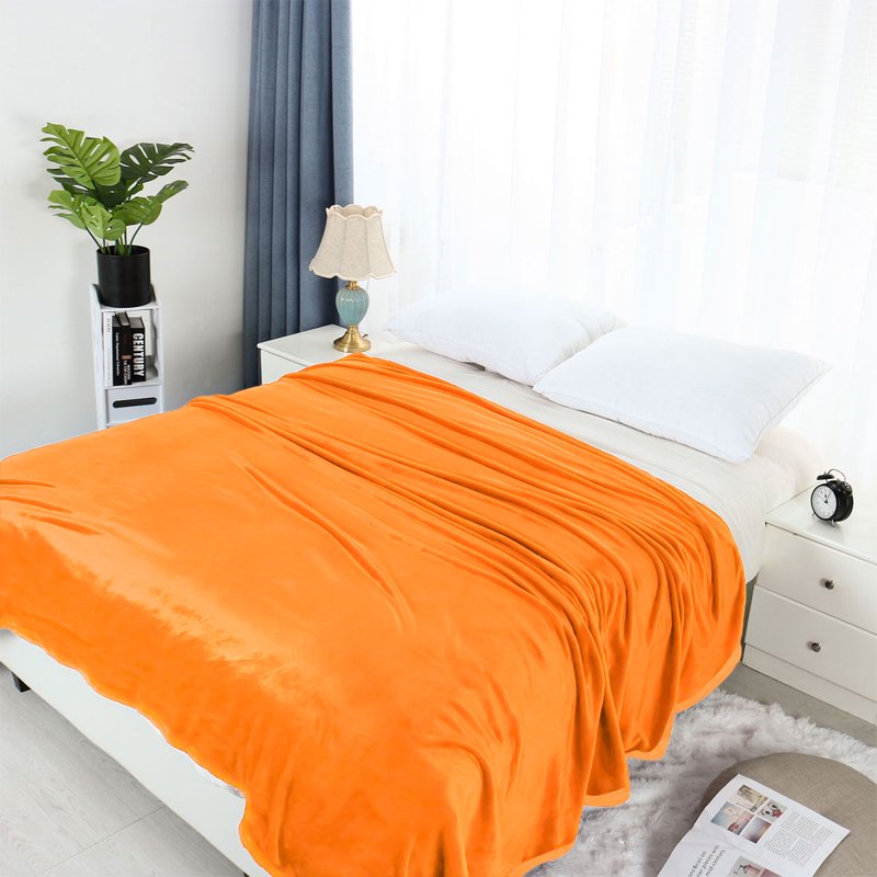 Full Size Orange Flannel Fleece Blanket Soft Wide Hemmed - Unique Bargains