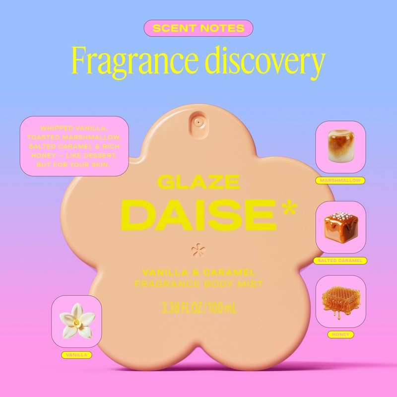 Glaze Fragrance Body Mist - Vanilla & Caramel Scented Perfume, 100 mL