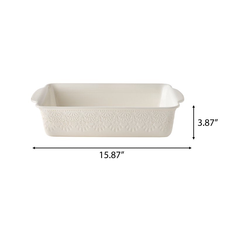 Ceramic Casserole Dish with Wood Lid - 9" x 13" Linen