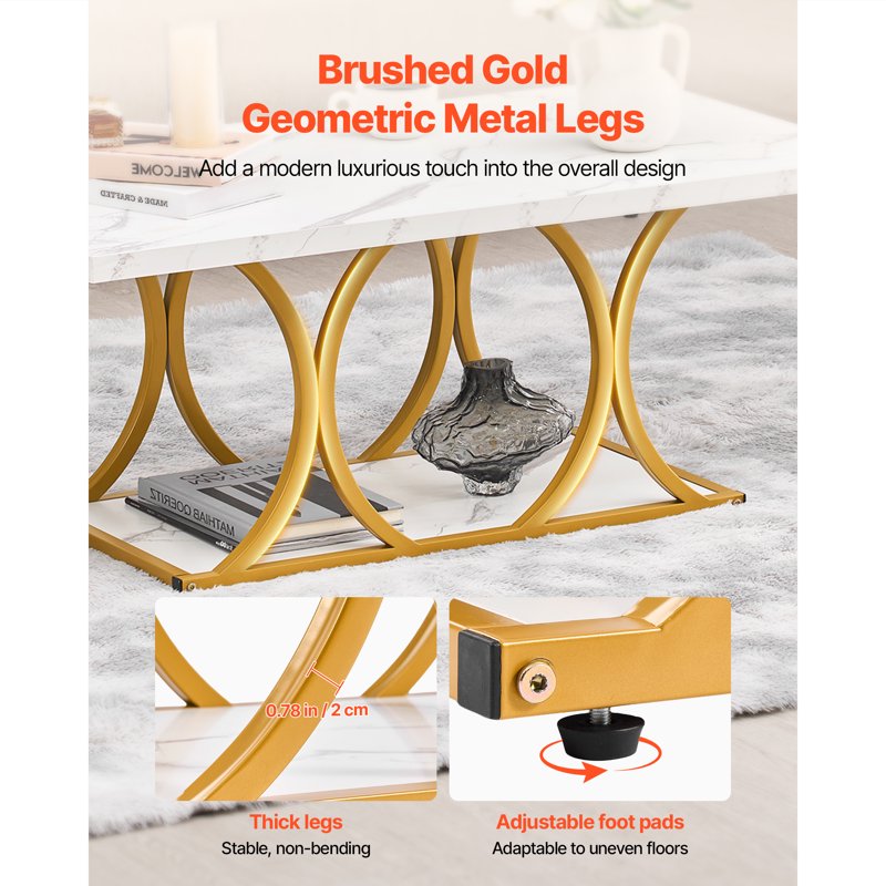 Modern Faux Marble Coffee Table with Geometric Metal Legs
