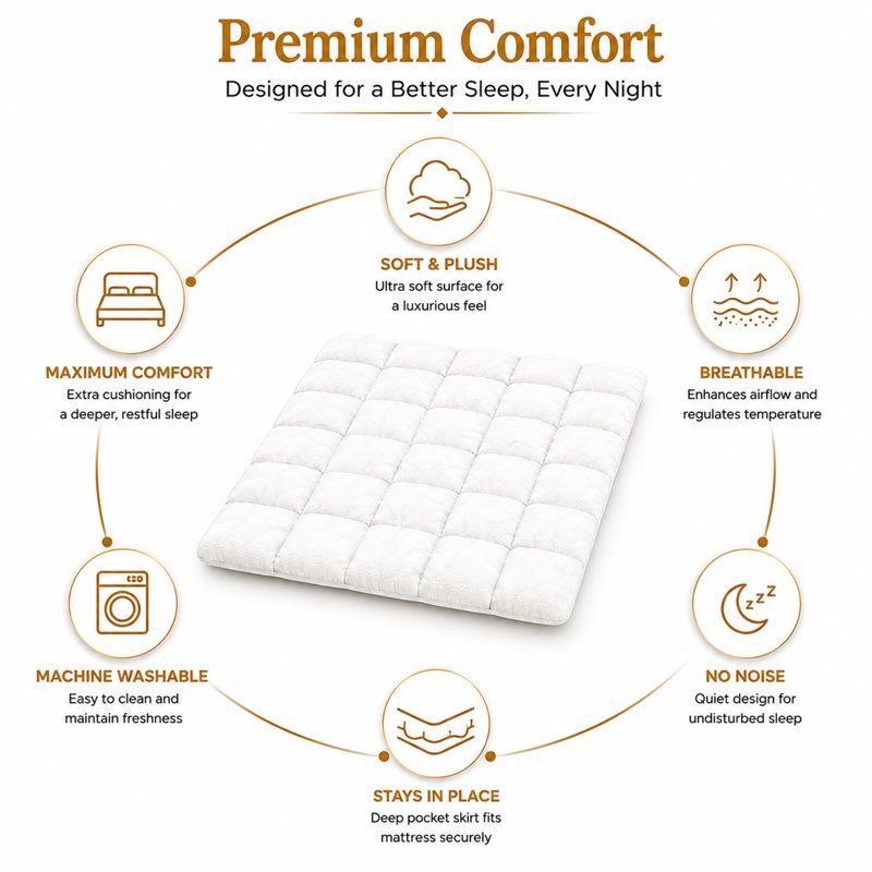Twin Quilted Mattress Pad - Breathable, Cooling Fitted Cover, 3 Inch Thickness