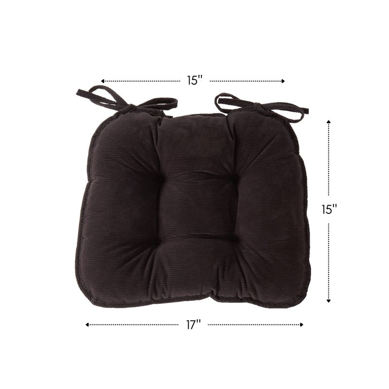 Indoor Reversible Corduroy Chair Pad Cushions - Charcoal (2-Pack)