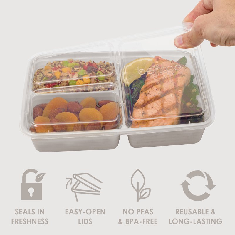 3-Compartment Reusable Meal Prep Containers - Stone Gray - 20-Piece Set