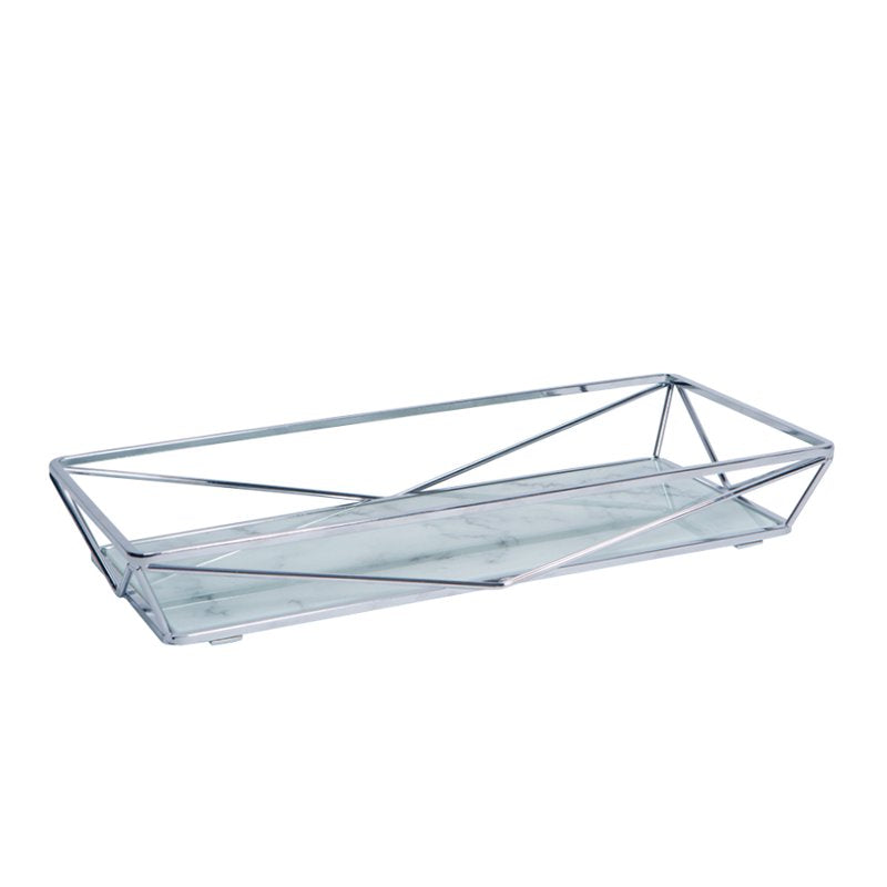 Large Marble Agate Rectangular Vanity Tray - Chrome Finish