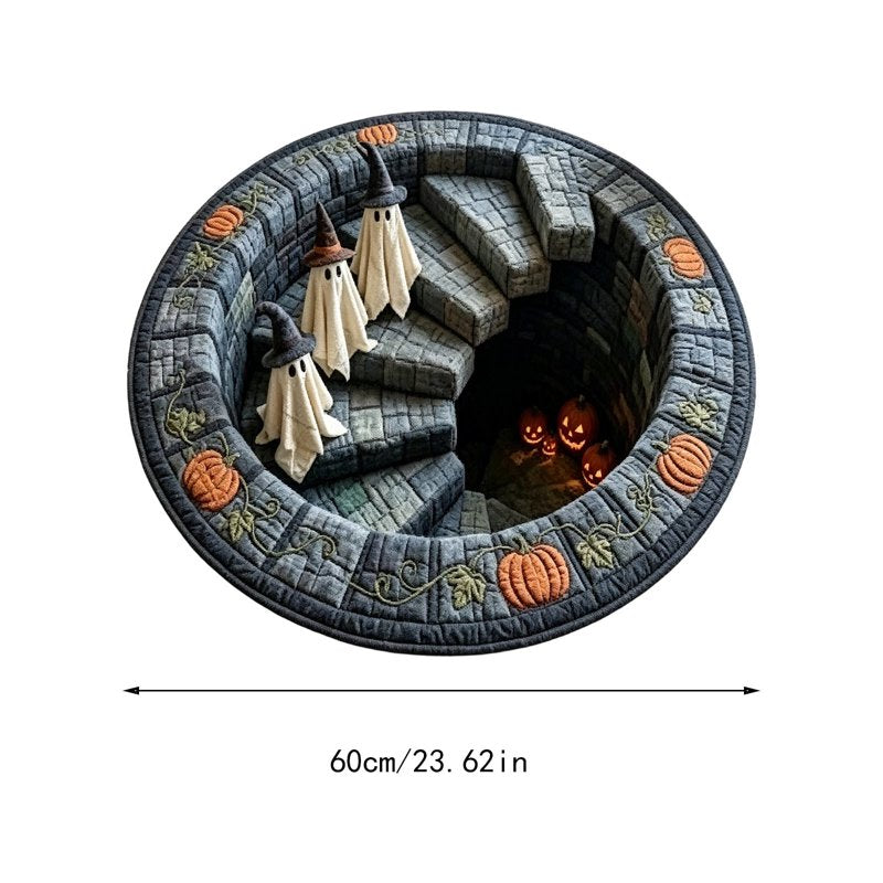 60x60cm Optical Illusion Halloween Round Rug - Spooky Ghost Pumpkin Doormat