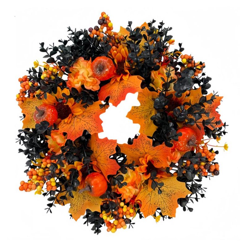 Fall Wreath for Front Door & Indoor Decor - Halloween & Thanksgiving - Variation E-9
