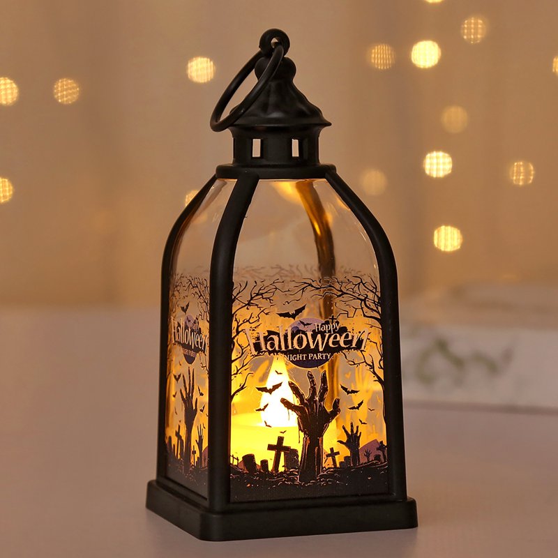 Halloween Candle Lantern with LED Lights Indoor Outdoor Hanging Spooky Decor D