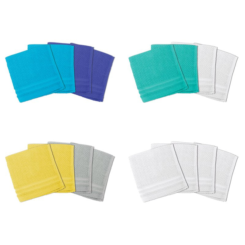 Cotton Washcloth Set - 4 Multi-Color 12x12 Inch Cotton Cloths - Bath & Body