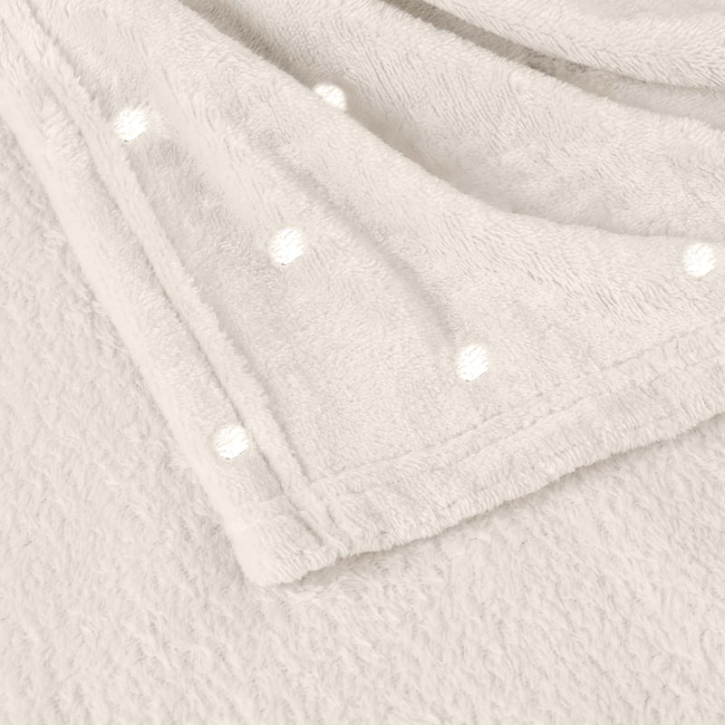 King Ivory Plush Fleece Blanket - Soft Fluffy Polka Dot Throw