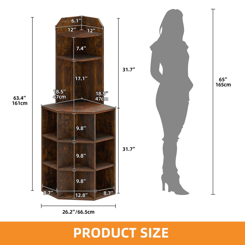 5-Tier Corner Shelf with USB Ports - Multi-Functional Bookcase