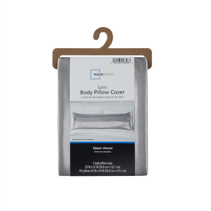 Mainstays Satin Body Pillowcase - Gray, 20x52 Inches, 1 Pack