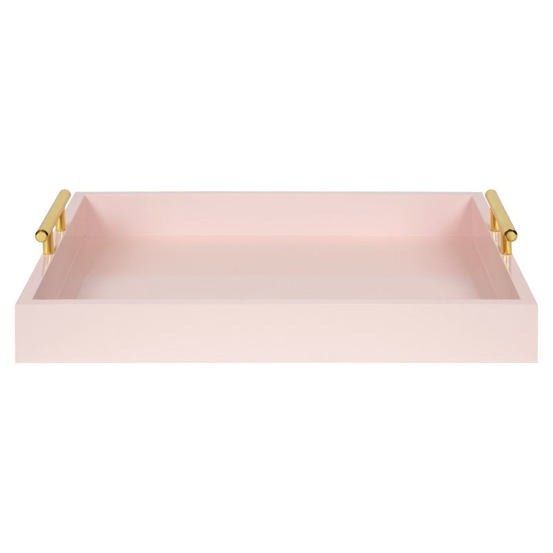 Decorative Modern Serving Tray - Glossy Pink with Gold Handles