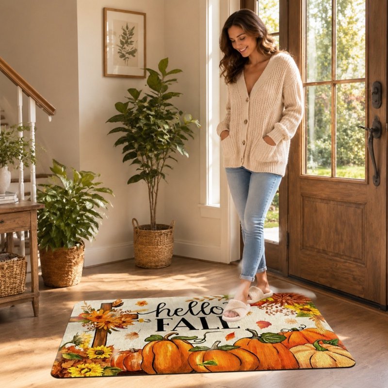 Thanksgiving Harvest Doormat - Hello Fall Seasonal Front Door Mat (Y)