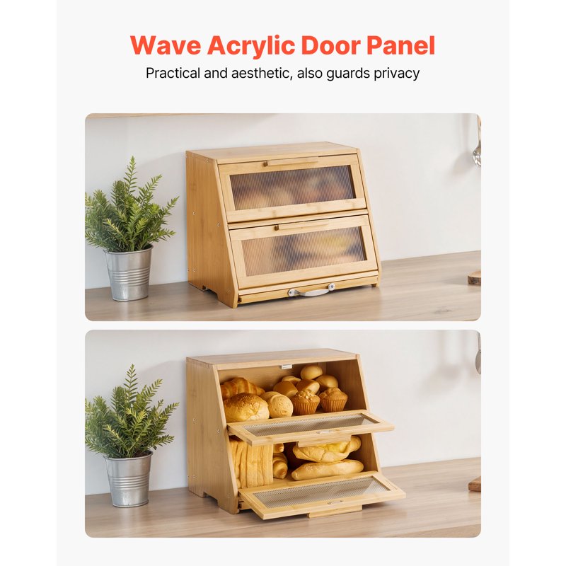 Double-Layer Bamboo Bread Box - Trapezoid 2 for Kitchen Storage