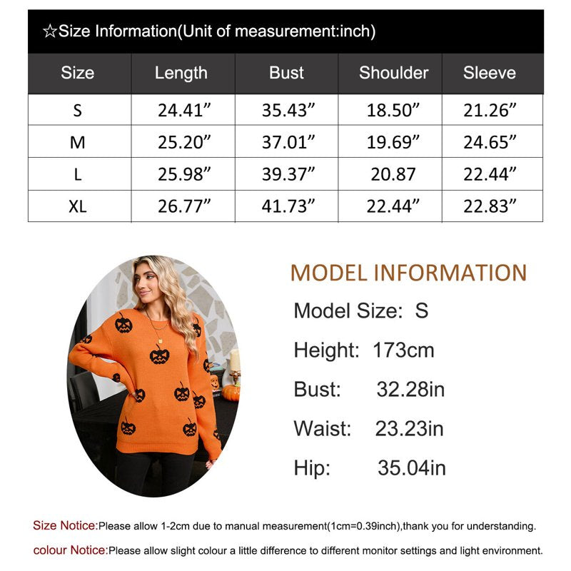 Halloween Pumpkin Sweater for Women Purple M Long Sleeve Knitted Pullover