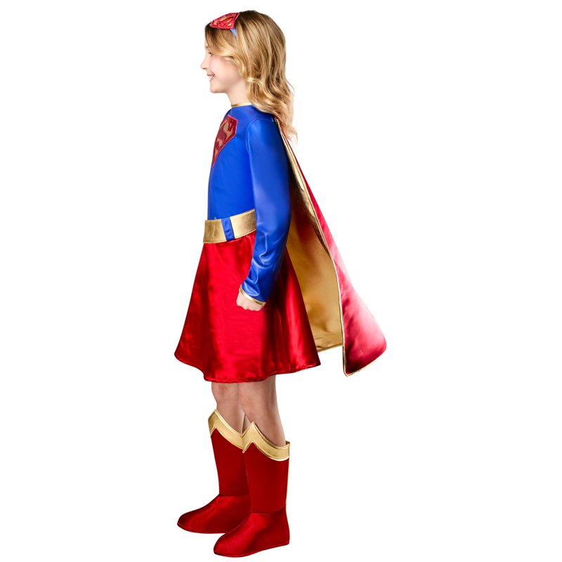 Kids Supergirl Deluxe Costume - Medium, Blue and Red Superhero Dress with Cape