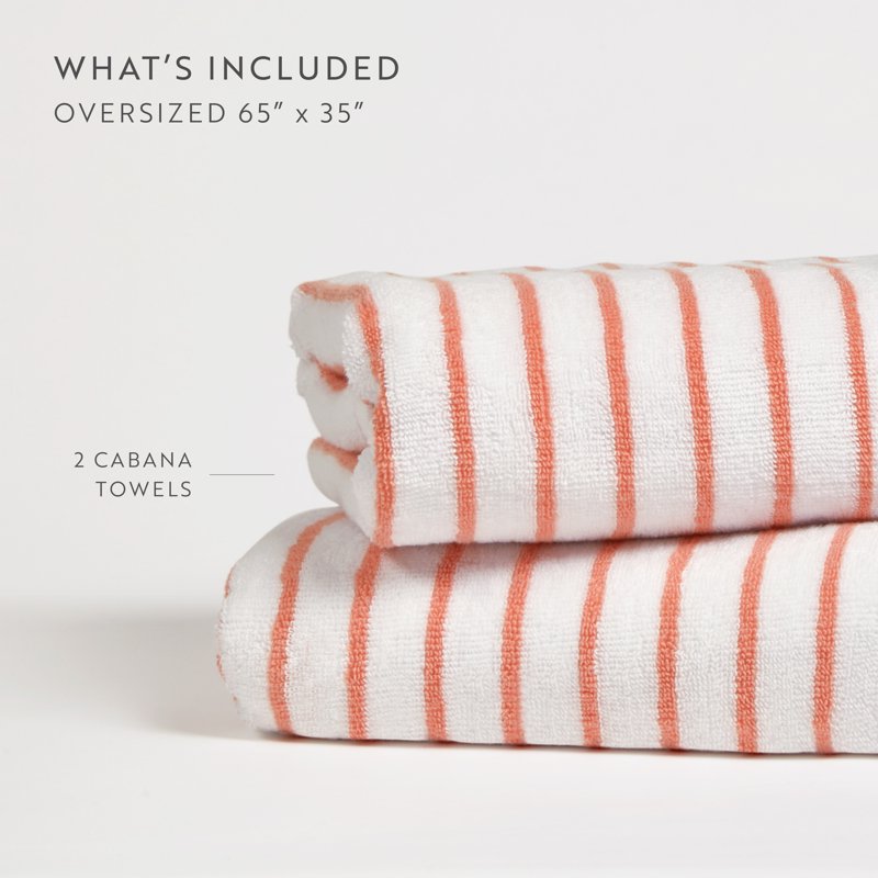 Coral 2 Pack Striped Cotton Beach & Pool Towels - Soft, Absorbent, 65x35 Inches