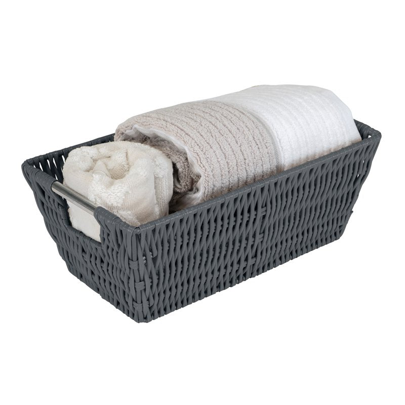 Simplify Small Rattan Storage Basket - Charcoal Gray with Handles