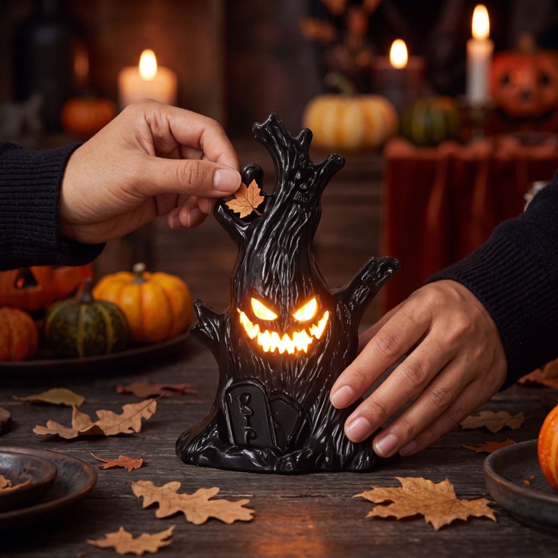 Black Tree Demon Halloween Lamp Eerie Table Decor Indoor Outdoor - Variation #314