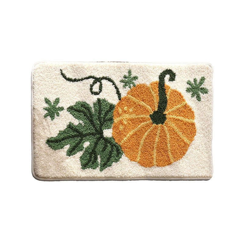 Halloween Pumpkin Bath Mat - Cute Plush Shaggy Rug for Bathroom & Kitchen - Variation C