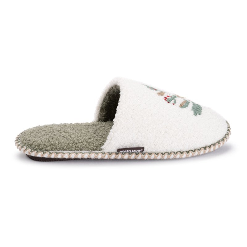 MUK LUKS Women's Sherpa Slippers with Winter Fauna Ivory Variation XL (11-12)