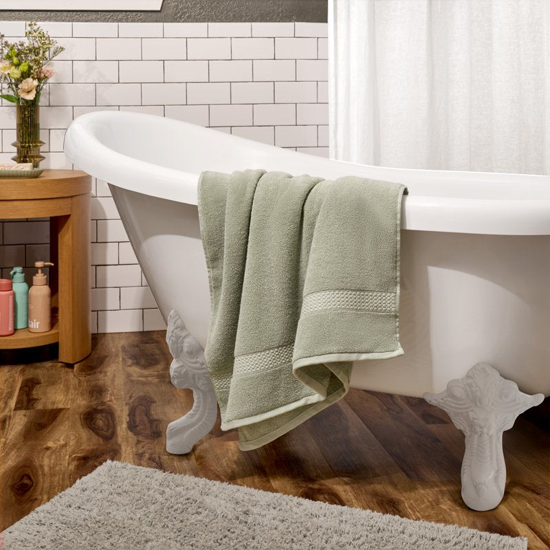 Dobby Bath Towel - Sage Green, 100% Cotton, Soft & Absorbent - Beautiful by Drew Barrymore, Solid Print