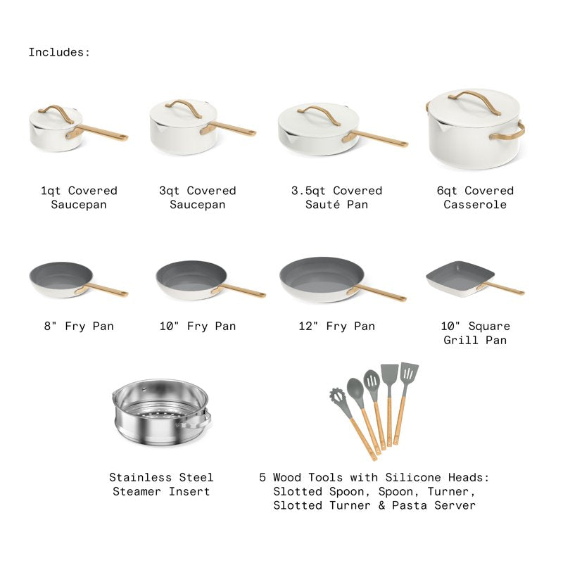 18-Piece Cookware Set with Strainer Lids & Utensils - White Icing