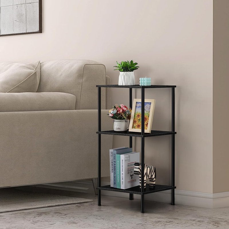 Modern Lightweight Wood End Table - Black 3-Tier Design