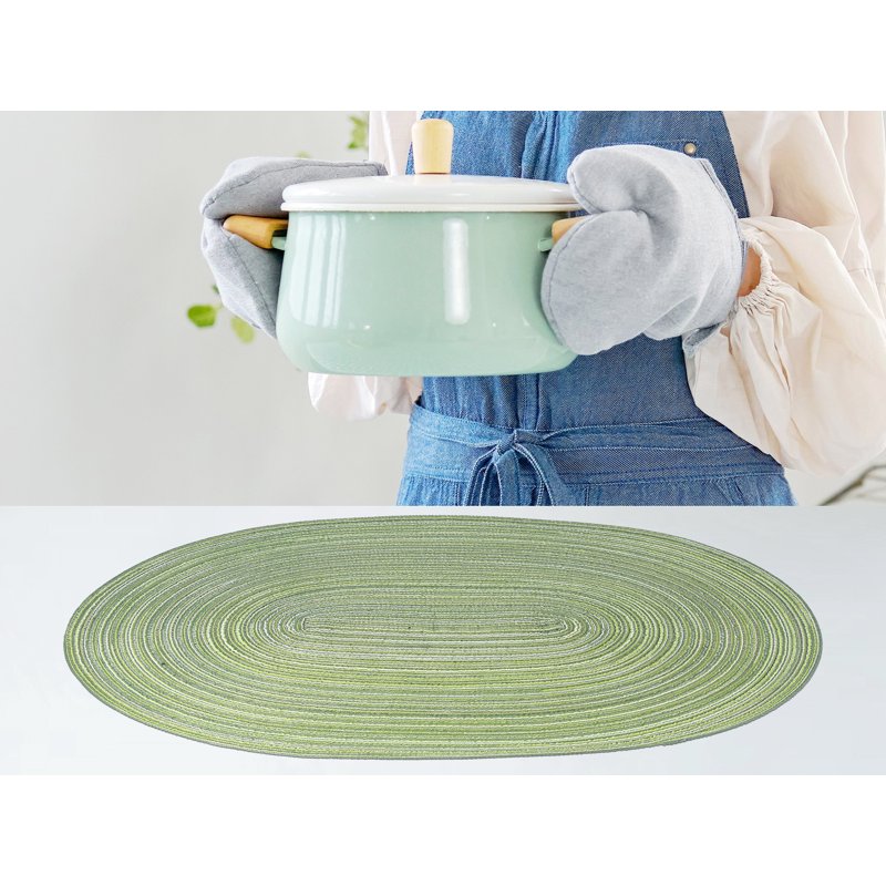 Oval Farmhouse Placemats for Dining Table - 19.7" x 14", Green - 6 Pack