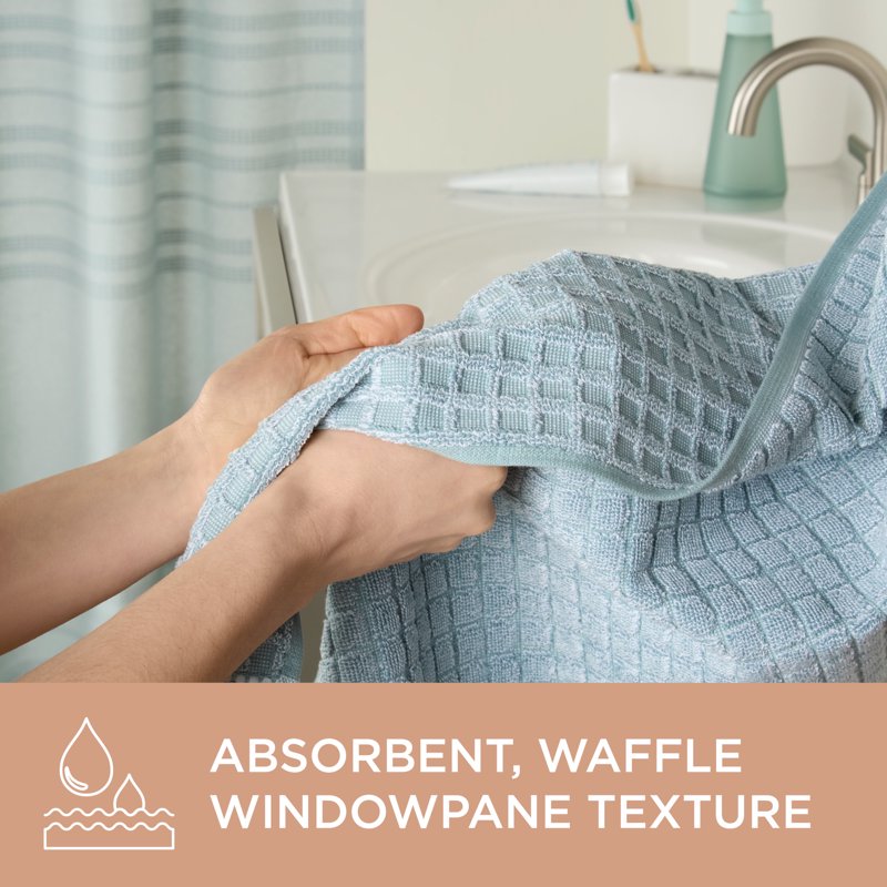Bath Towel Set - 4-Piece Textured Windowpane Cotton Towels 30x58 Aqua Blue