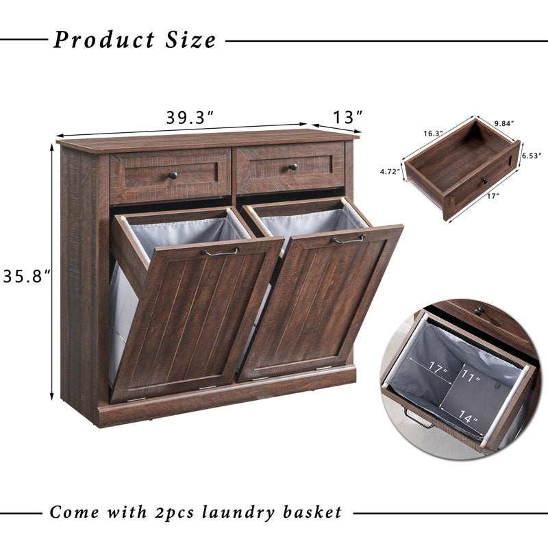 Farmhouse Double Tilt-Out Trash Can Cabinet - Brown