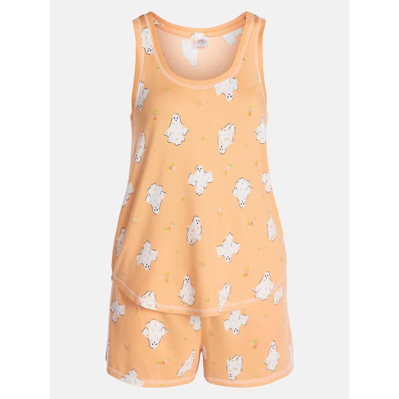 Salmon Buff Halloween Women's Hacci Knit Tank Top & Shorts Pajama Set XS