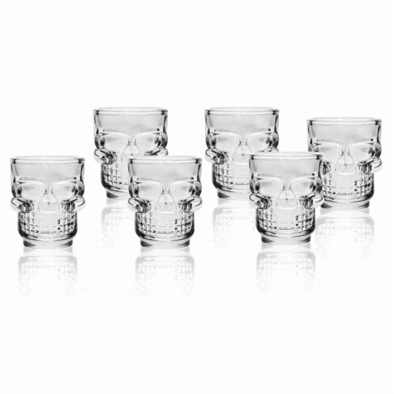 Skull Glass Shot Glasses Set of 6 - Smoke Finish, 1.75oz Gothic Barware