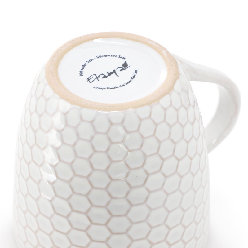 Honeycomb Mug Set - 6 Durable 15 Oz Mugs in White
