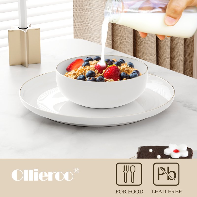 12-Piece Porcelain Dinnerware Set for 4 - White with Gold Rim